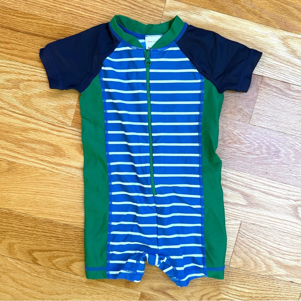 Hanna Andersson Swimmy Rash Guard Swim Suit - 75 cm (12-18mo) blue green stripe